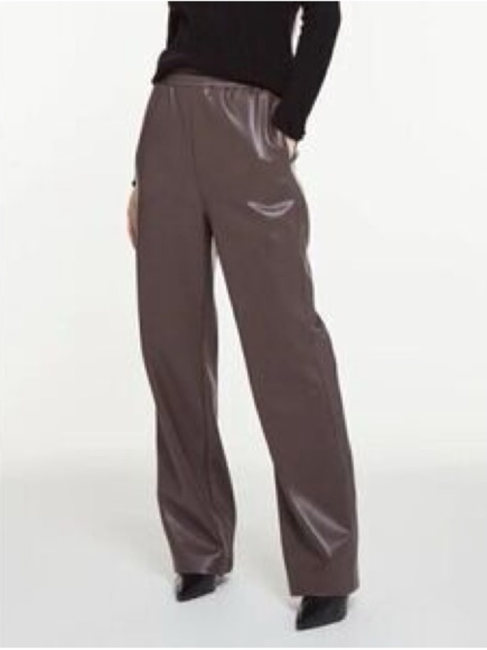 APPARIS Vegan Leather Wide Leg Pants Brown Size Small